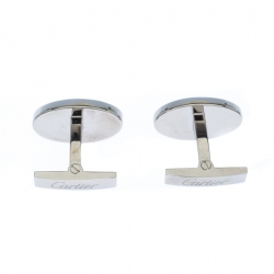 Cartier Double C Logo Decor Silver Oval Cufflinks