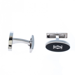 Cartier Double C Logo Decor Silver Oval Cufflinks
