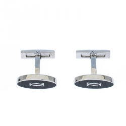 Cartier Double C Logo Decor Silver Oval Cufflinks