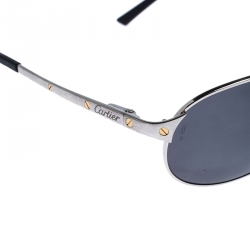 Cartier Silver Santos De Cartier Polarized Aviator Sunglasses