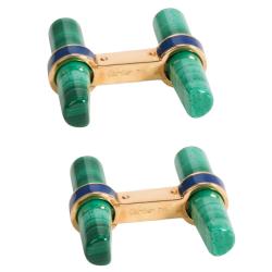 Cartier Malachite & Lapis Lazuli 18K Yellow Gold Cufflinks