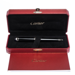 Pre Owned Cartier R De Cartier Black Resin Palladium Finish Ballpoint Pen