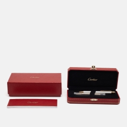 Pre Owned Cartier  Santos de Cartier White Lacquer Gold Tone Ballpoint Pen