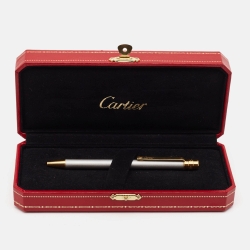 Pre Owned Cartier Santos de Cartier Silver Lacquer Gold Tone Ballpoint Pen