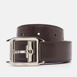 Pre Owned Cartier Black/Brown Leather Santos de Cartier Cut to Size Reversible Belt