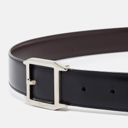 Pre Owned Cartier Black/Brown Leather Santos de Cartier Cut to Size Reversible Belt