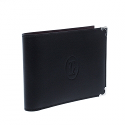 Pre Owned Cartier Black Leather Must De Cartier Bifold Wallet