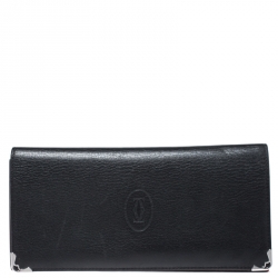 Pre Owned Cartier Black Leather Must de Cartier 7 CC Continental Wallet