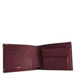 Pre Owned Cartier Bordeaux Leather Must Bifold Wallet 