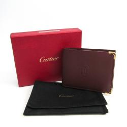 Pre Owned Cartier Bordeaux Leather Must Bifold Wallet 