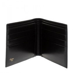 Pre Owned Cartier Black Leather Must De Cartier Bifold Wallet