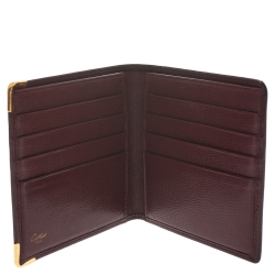 Pre Owned Cartier Burgundy Leather Must De Cartier Bifold Wallet