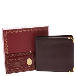 Pre Owned Cartier Burgundy Leather Must De Cartier Bifold Wallet