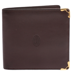 Pre Owned Cartier Burgundy Leather Must De Cartier Bifold Wallet