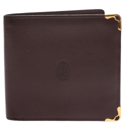 Pre Owned Cartier Burgundy Leather Must De Cartier Bifold Wallet