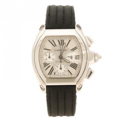 Pre Owned Cartier White and Silver Tone Dial Stainless Steel Roadster Men's Wristwatch 40 mm