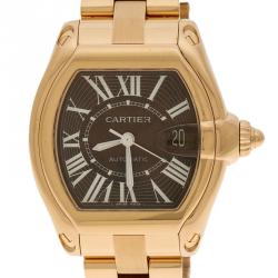 Pre Owned Cartier Brown 18K Rose Gold Limited Edition Roadster Men's Wristwatch 42 mm