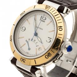 Pre Owned Cartier Cream 18K Yellow Gold and Stainless Steel Pasha de Cartier 1033 Men's Wristwatch 38 mm