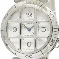 Cartier Silver White Stainless Steel Pasha 2379 Men's Wristwatch 38 mm