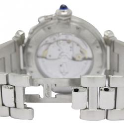 Cartier Silver White Stainless Steel Pasha 2379 Men's Wristwatch 38 mm