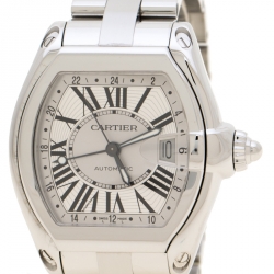 Pre Owned Cartier Silver Stainless Steel Roadster XL GMT 2722 Men's Wristwatch 42 mm