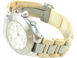 Pre Owned Cartier Off White Stainless Steel Must 21 Chronoscaph Date W10184U2 Men's Wristwatch 37MM