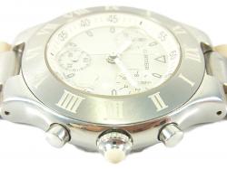 Pre Owned Cartier Off White Stainless Steel Must 21 Chronoscaph Date W10184U2 Men's Wristwatch 37MM