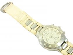 Pre Owned Cartier Off White Stainless Steel Must 21 Chronoscaph Date W10184U2 Men's Wristwatch 37MM