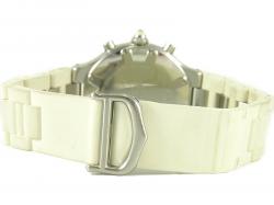 Pre Owned Cartier White Stainless Steel and Rubber Must 21 Chronoscaph 2424 Chronograph W10184U2 Men's Wristwatch 37MM