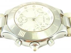 Pre Owned Cartier White Stainless Steel and Rubber Must 21 Chronoscaph 2424 Chronograph W10184U2 Men's Wristwatch 37MM