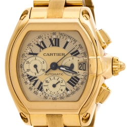 Pre Owned Cartier Champagne 18K Yellow Gold Roadster 2619 Men's Wristwatch 40 mm