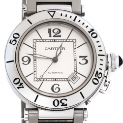 مملوكة مسبقًا Cartier Silver White Stainless Steel Pasha Seatimer 2790 Men's Wristwatch 40 mm
