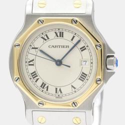 Pre Owned Cartier Silver 18k Yellow Gold And Stainless Steel Santos Octagon 187902 Quartz Men's Wristwatch 29 mm