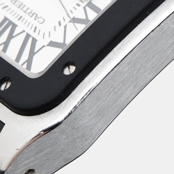 Pre Owned Cartier Silver Stainless Steel Rubber Santos 100 W20121U2 Men's Wristwatch 38 mm