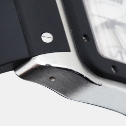 Pre Owned Cartier Silver Stainless Steel Rubber Santos 100 W20121U2 Men's Wristwatch 38 mm