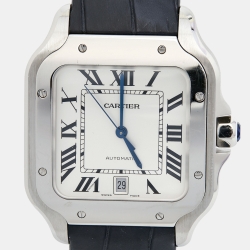 Pre Owned Cartier Silver Stainless Steel Alligator Leather Santos 4072 Men's Wristwatch 39.8 mm
