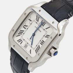 Pre Owned Cartier Silver Stainless Steel Alligator Leather Santos 4072 Men's Wristwatch 39.8 mm