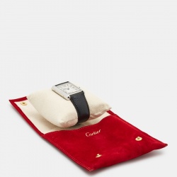 Pre Owned Cartier Silver Stainless Steel Leather Tank Must Extra Large WSTA0040 Unisex Wristwatch 31 mm