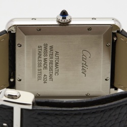 Pre Owned Cartier Silver Stainless Steel Leather Tank Must Extra Large WSTA0040 Unisex Wristwatch 31 mm