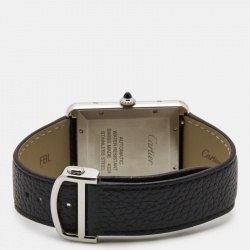 Pre Owned Cartier Silver Stainless Steel Leather Tank Must Extra Large WSTA0040 Unisex Wristwatch 31 mm