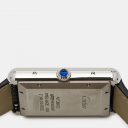Pre Owned Cartier Silver Stainless Steel Leather Tank Must Extra Large WSTA0040 Unisex Wristwatch 31 mm