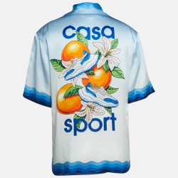 Pre Owned Casablanca Blue Casa Sports Printed Satin Silk Shirt L