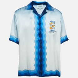 Pre Owned Casablanca Blue Casa Sports Printed Satin Silk Shirt L