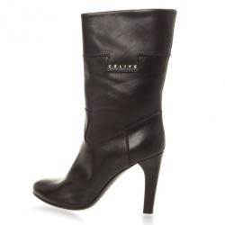 Pre Owned Celine Dark Brown Leather Logo Boots Size 40