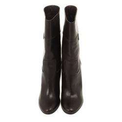 Pre Owned Celine Dark Brown Leather Logo Boots Size 40