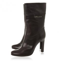 Pre Owned Celine Dark Brown Leather Logo Boots Size 40