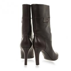 Pre Owned Celine Dark Brown Leather Logo Boots Size 40