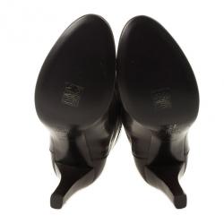 Pre Owned Celine Dark Brown Leather Logo Boots Size 40