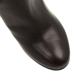 Pre Owned Celine Dark Brown Leather Logo Boots Size 40