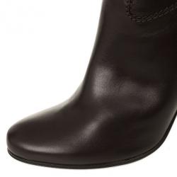 Pre Owned Celine Dark Brown Leather Logo Boots Size 40